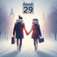 Couple embracing Leap Year Love on February 29th